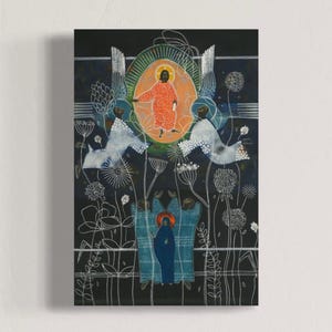 Ascensione di Gesù Cristo, icona d'autore, regalo cattolico, stampa su tela applicata su telaio, arte murale religiosa, arredamento spirituale per la casa