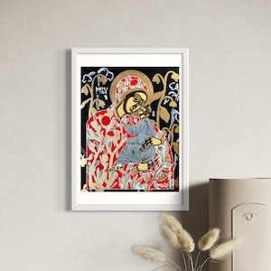 Madre di Dio della Tenerezza – Icona Sacra Moderna / Stampa su Carta in Cornice di Legno / Arte Religiosa, Regalo Cristiano
