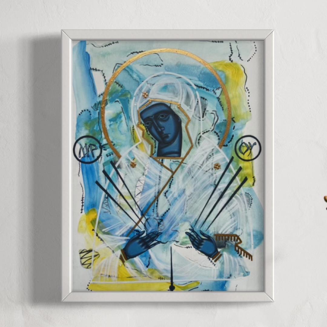 Our Lady of Sorrows- Icon Art Print on Canvas – Modern Virgin Mary Art ...