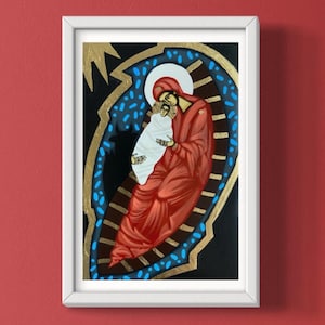 Moderne Jungfrau Maria mit Jesuskind • Paten Geschenk, Geburt Poster Poster • Christliche Kunst • Göttliche Gegenwart, spirituelle Wand Dekoration
