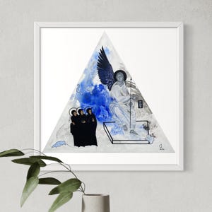 Engel bij het lege graf: christelijke kunst, modern icoon, opstandingsscène, afdruk op papier