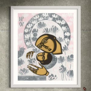Madre Maria con Gesù Bambino - Stampa artistica su carta, icona cristiana moderna, regalo per mamma, nonna, madrina, insegnante cattolica