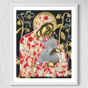 Madre de Dios con el Niño Jesús - Regalo de arte navideño, impresión en papel / Obra de arte cristiana moderna / Regalo único para el hogar o la iglesia