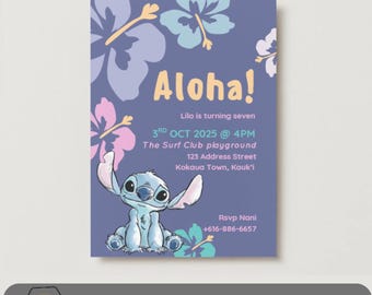 Aloha! Lilo and Stitch inspired birthday invitation. instantly customize and download. template. party invite