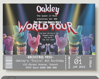 Trolls World Tour Inspired Birthday Invitation. One Nation Under Rock. Queen Barb. Rock Party. Download and Customize