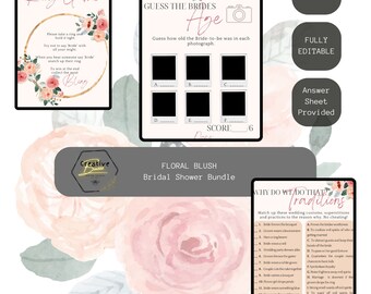 Floral Blush Bridal Shower Bundle. Invitation and Games.