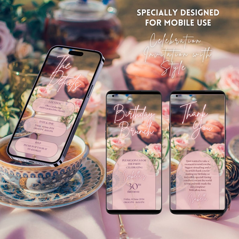 Birthday Brunch Invitation Template Digital Floral Party Animated Invitation Adult Birthday Elegant Flowers Video Garden Party Celebration