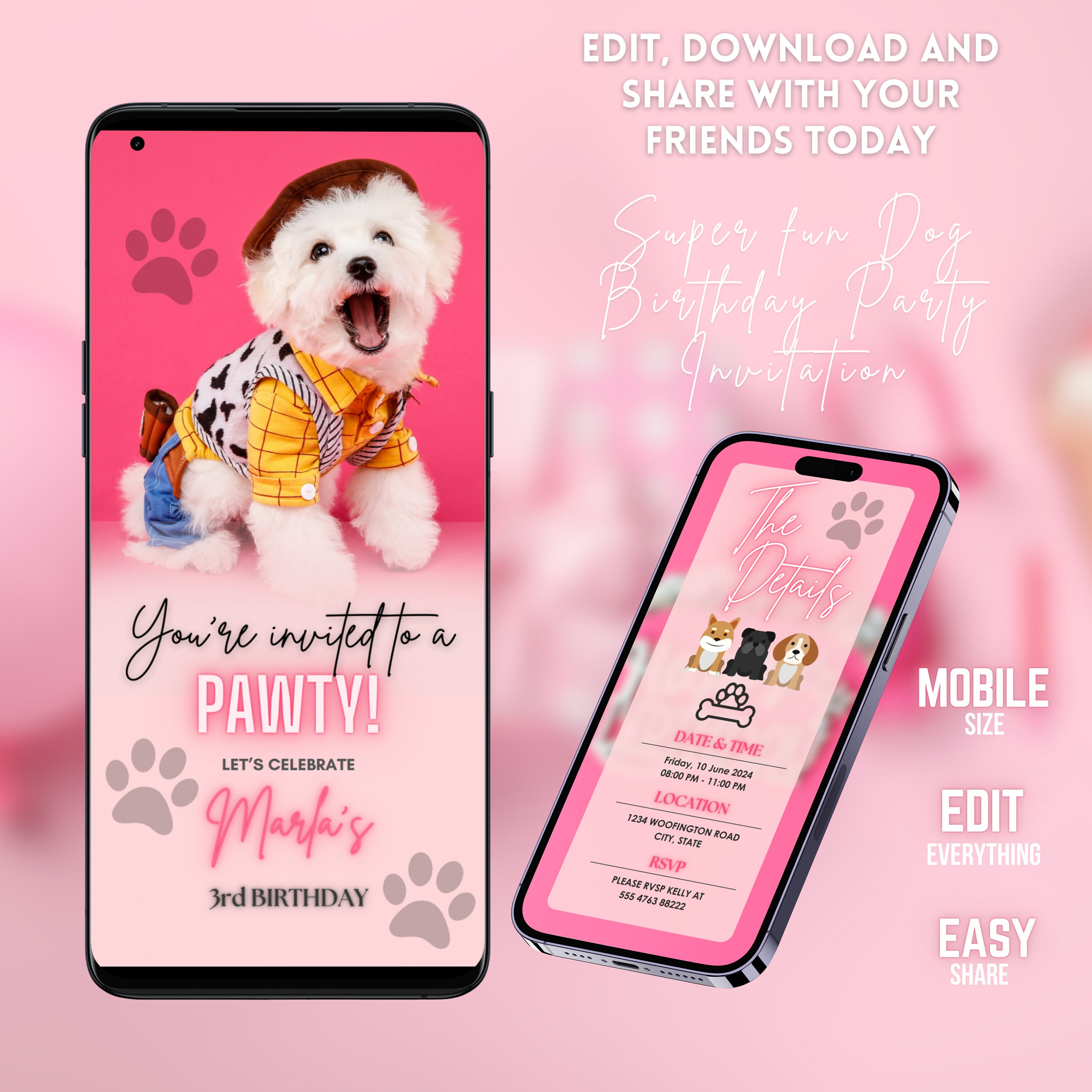 Dog Birthday Party Invitation Puppy Pawty Animated Video Invite Pet ...
