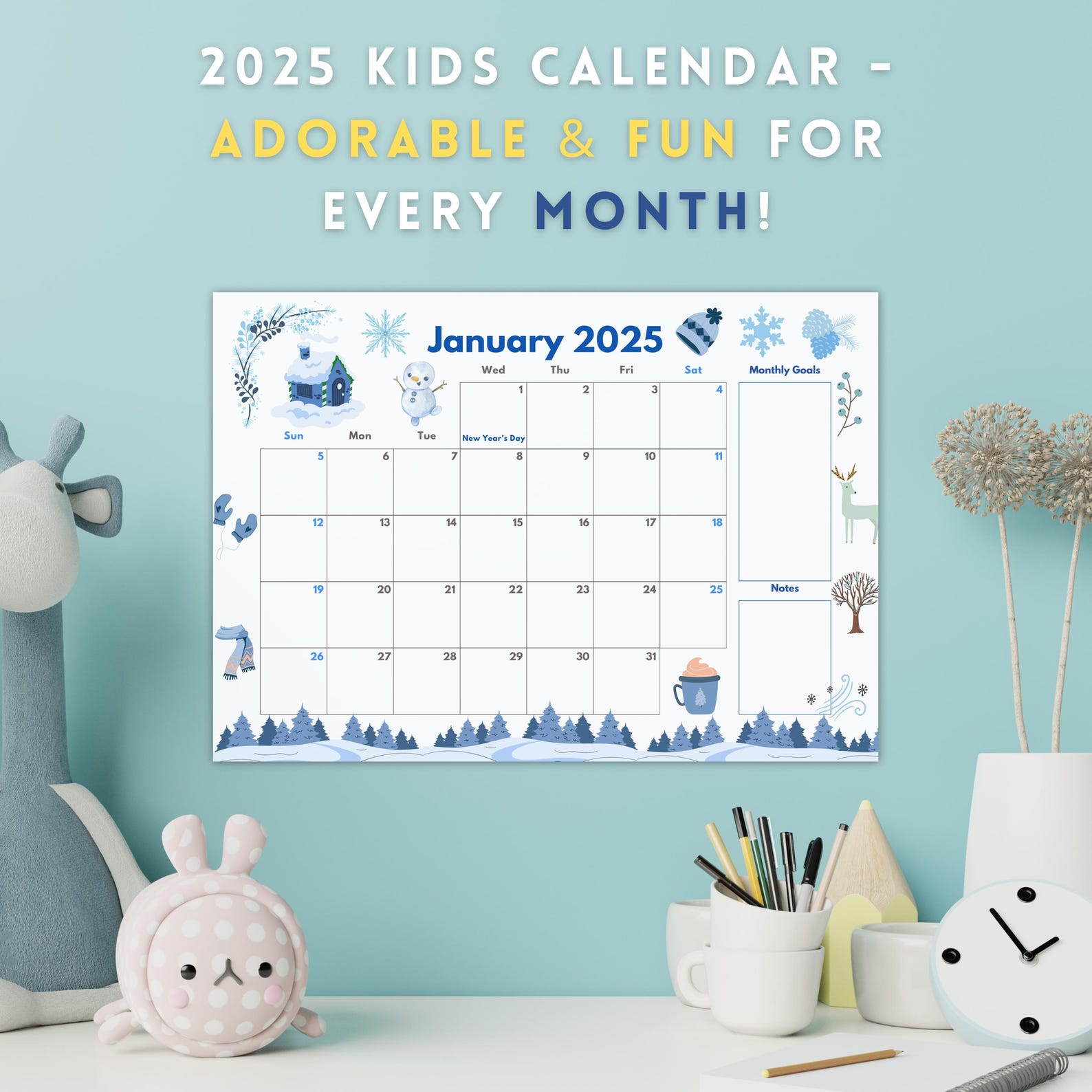 2025 calendar printable editable monthly planner kids schedule