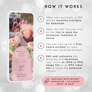 Birthday Brunch Invitation Template Digital Floral Party Animated Invitation Adult Birthday Elegant Flowers Video Garden Party Celebration