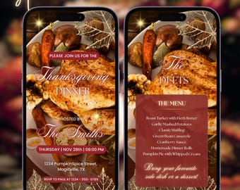 Geanimeerde Thanksgiving-dineruitnodiging Digitale video-uitnodigingssjabloon Thanksgiving-video-evite Thanksgiving Friendsgiving-feestuitnodiging