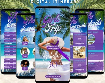 Birthday Itinerary Template Girls Trip Weekend Getaway Invitation Digital Mobile Trip Itinerary Bachelorette Trip Planner Vacation Itinerary