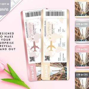Surprise Trip Reveal Editable Boarding Pass Template Save The Date Boarding Invitation Surprise Ticket Rose Gold Plane Ticket Travel Gift