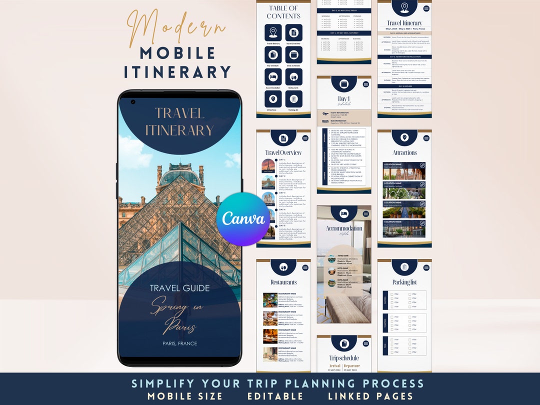 Modern Mobile Itinerary Honeymoon Planner Custom Travel Itinerary ...