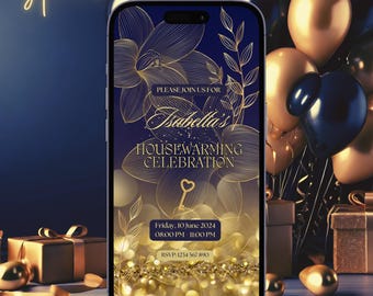 Housewarming Invitation Elegant Luxurious Digital Animated House Warming Dinner Party Invite Black Gold New Home Editable Template Invite