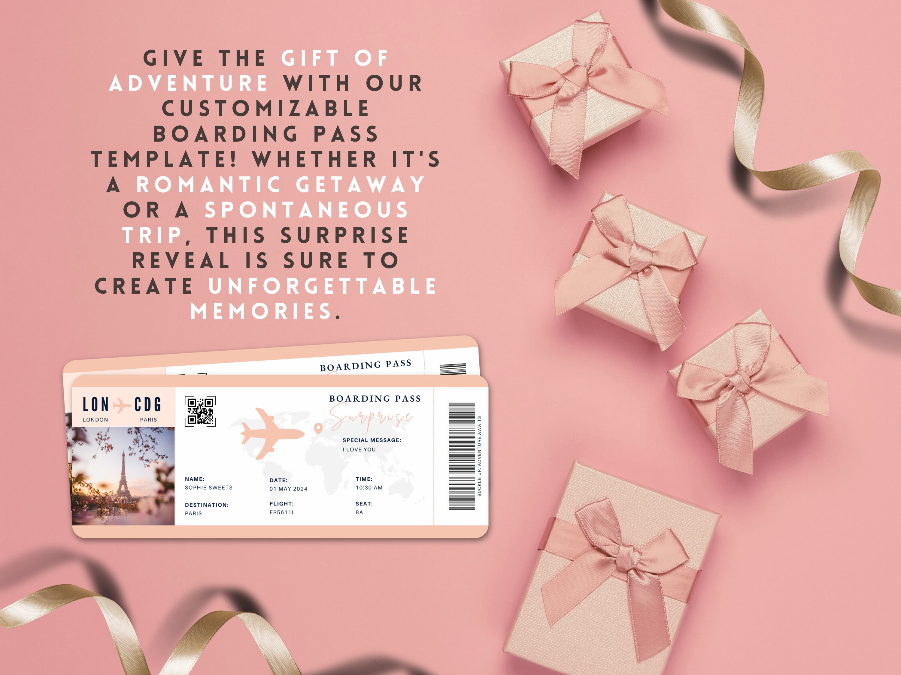 Editable Boarding Pass Template Surprise Trip Reveal Save the Date ...