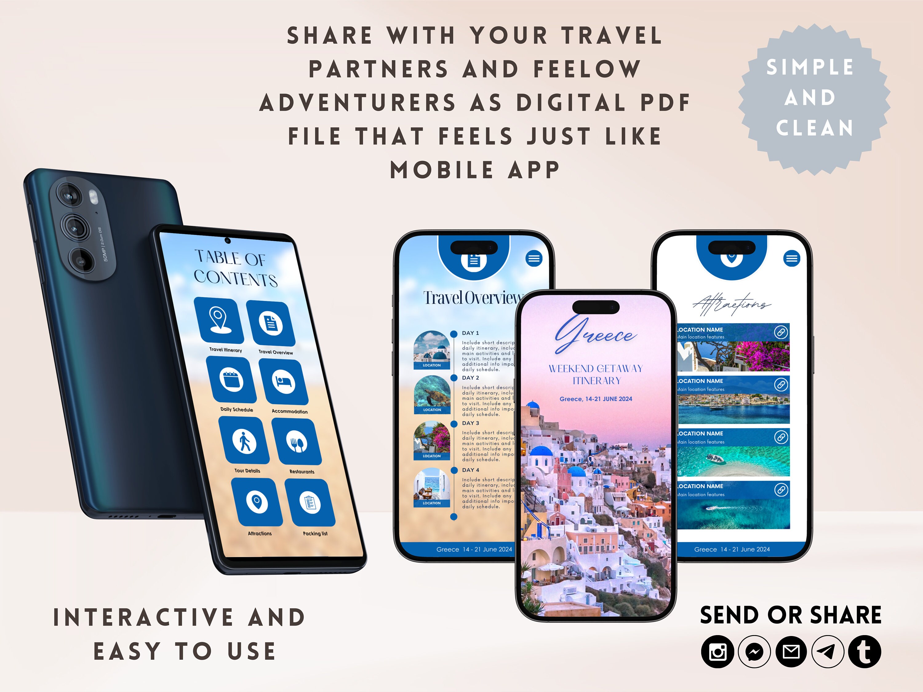 Travel Itinerary Template Seven Day Trip Planner Custom Mobile Travel ...