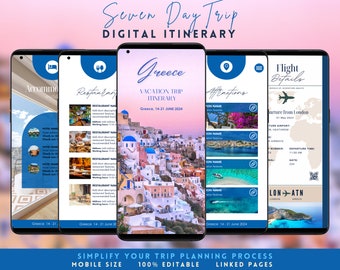 Travel Itinerary Template Seven Day Trip Planner Custom Mobile Travel Itinerary Canva Schedule Family Vacation Itinerary Honeymoon Planner