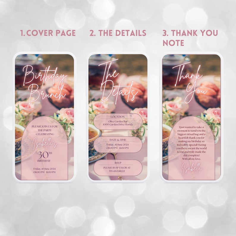 Birthday Brunch Invitation Template Digital Floral Party Animated Invitation Adult Birthday Elegant Flowers Video Garden Party Celebration