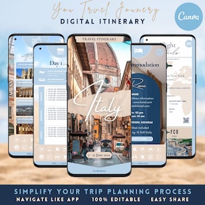 Mobile Travel Itinerary Template Italy Europe Digital Trip Planner for Phone Editable Canva Vacation Organizer Customizable for Any Country