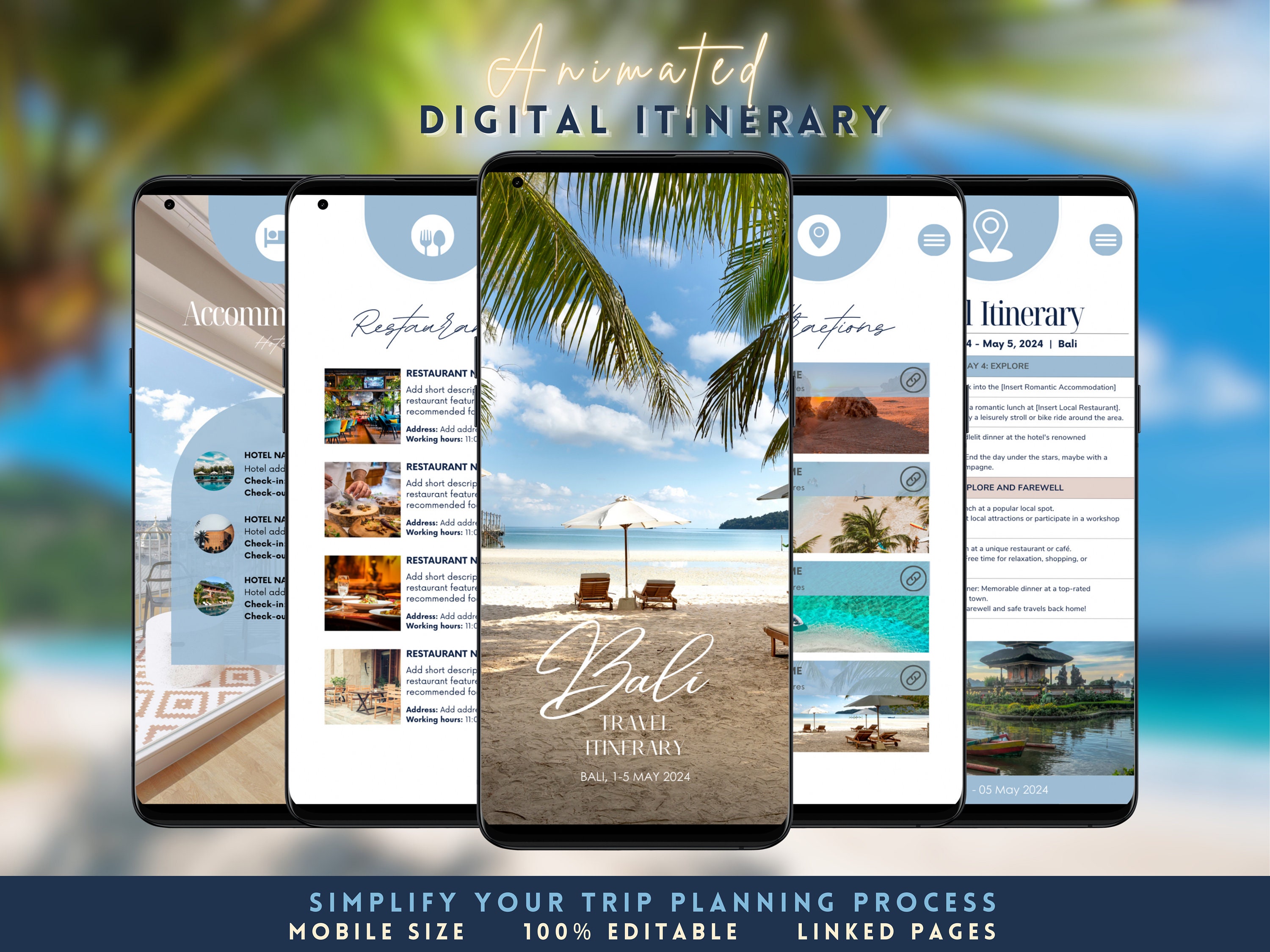 Digital Travel Itinerary Template Honeymoon Planner Custom Mobile ...