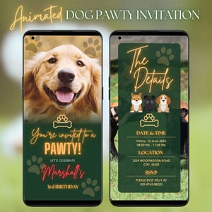Hund Geburtstagseinladung Welpe Pawty Animiertes Video einladen Hund Einladung Digital bearbeitbar Welpen Party Einladung Bday Digitale Karte Instant