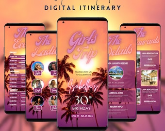 Girls Trip Itinerary Birthday Itinerary Template Weekend Invitation Digital Mobile Trip Itinerary Weekend Getaway Travel Vacation Itinerary