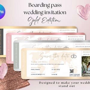 Bordkarte Hochzeitseinladung Canva Vorlage Bearbeitbare Einladung Hochzeit Gold Pass Hochzeits Bordkarte Speichern das Datum