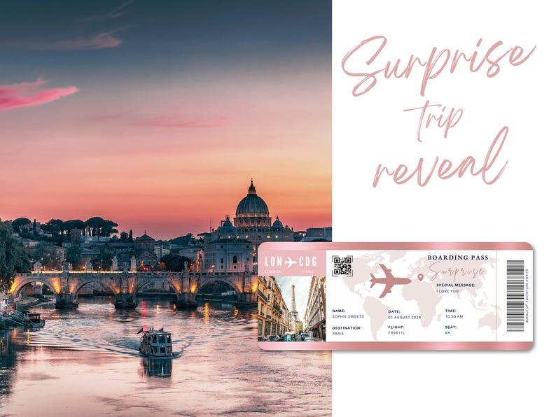 Surprise Trip Reveal Editable Boarding Pass Template Save The Date Boarding Invitation Surprise Ticket Rose Gold Plane Ticket Travel Gift