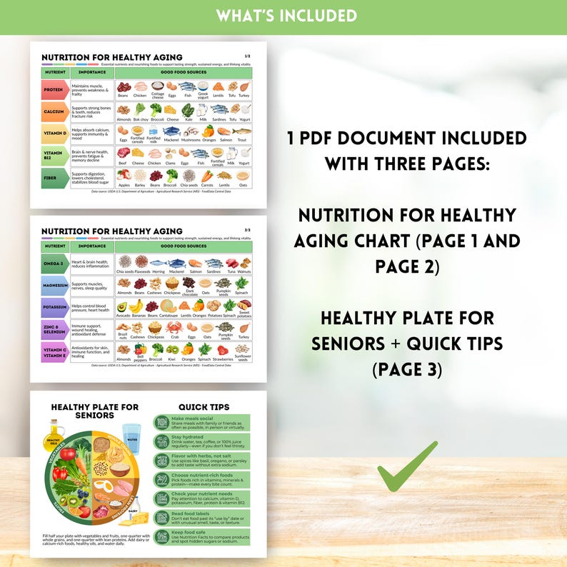Nutrition for Healthy Aging Chart Printable Healthy Eating Guide Nutrition for Elderly Foods Poster Senior Nutrition Chart Digital Download