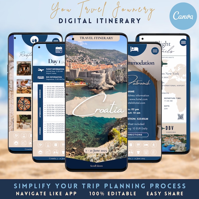 Mobile Travel Itinerary Template: Editable Canva Trip Planner (PDF ...