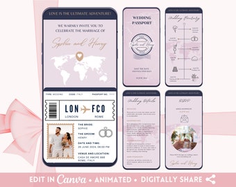 Passport Wedding Invitation Canva Template Editable Passport Invitation Wedding Passport Wedding Timeline Wedding Details Card RVSP Card