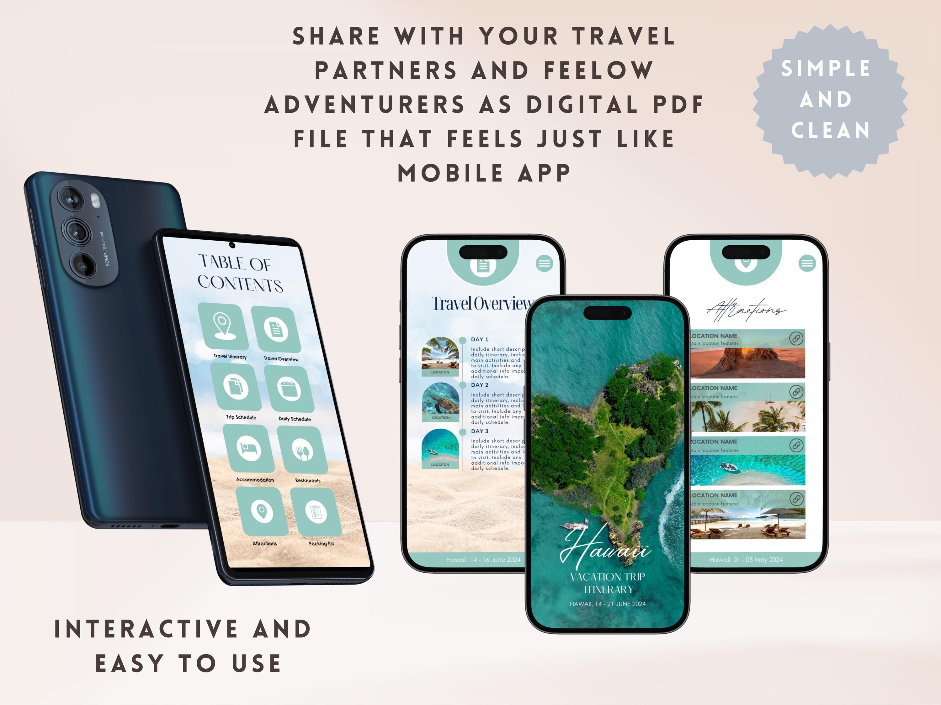 Travel Itinerary Template Vacation Trip Planner Mobile Travel Itinerary ...