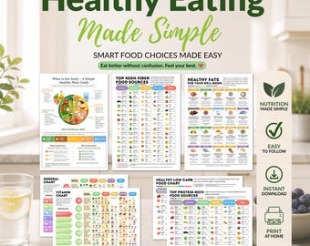 Healthy Eating Guide Printable What to Eat Daily Chart Food List Bundle Balanced Diet High Protein Low Carb High Fiber Nutrition Charts PDF