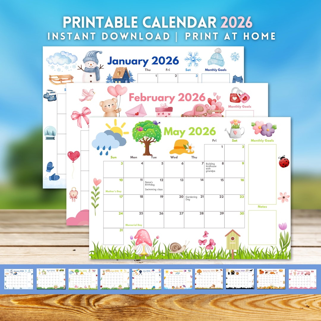 2026 Kids School Calendar Printable Editable Monthly Planner ...