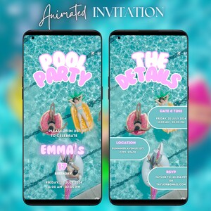 Pool Party Birthday Invitation Animated DIY 16th Birthday Invite Teen BDay Summer Party Invitation Editable Video Invitation Girls Boys
