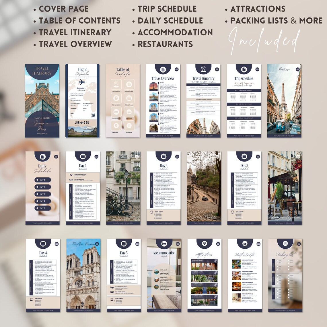 Modern Travel Itinerary Template Mobile Itinerary Honeymoon Planner ...