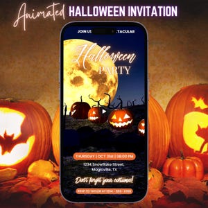 Halloween Costume Party Animated Video Invitation Digital Halloween Birthday Party Invitation Spooky Halloween Invitation Canva Template