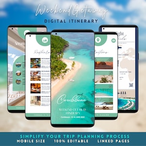 Weekend Getaway Travel Itinerary Template Canva Trip Planner Mobile Honeymoon Itinerary Schedule Girls Trip Itinerary Three Day Vacation