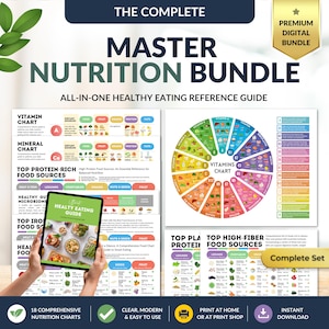 Master Nutrition Bundle Printable Nutrition Charts with Digital Ultimate Healthy Eating Guide All in One Meal Prep Reference Health Fit Diet