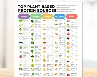 Plant Based Protein Chart Healthy Eating Reference Guide Essential Nutrients Chart Top Protein Rich Foods Nutrition Poster Vegetarian Vegan
