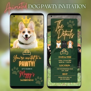 Animierter Hund Geburtstagseinladung Welpe Pawty Video einladen Hund Einladung Digital bearbeitbar Welpe Party Einladung Bday Digitale Karte Instant