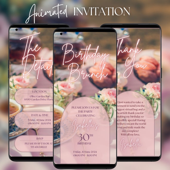 Birthday Brunch Invitation Template Digital Floral Party Animated Invitation Adult Birthday Elegant Flowers Video Garden Party Celebration