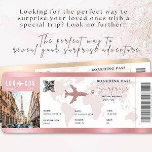 Surprise Trip Reveal Editable Boarding Pass Template Save The Date Boarding Invitation Surprise Ticket Rose Gold Plane Ticket Travel Gift