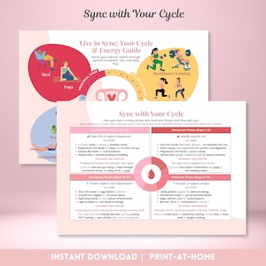 Sync With Your Cycle Printable Nutrition & Energy Support Chart Menstrual Cycle Guide Hormone Balanace Women&#39;s Self Care Practical Guide