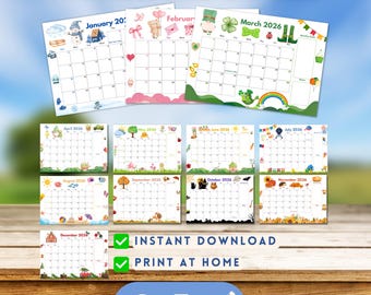 Printable 2026 Calendar Editable Monthly Planner Kids Schedule Homeschool School Calendar Teacher Wall Calendar Template Family Chore Chart