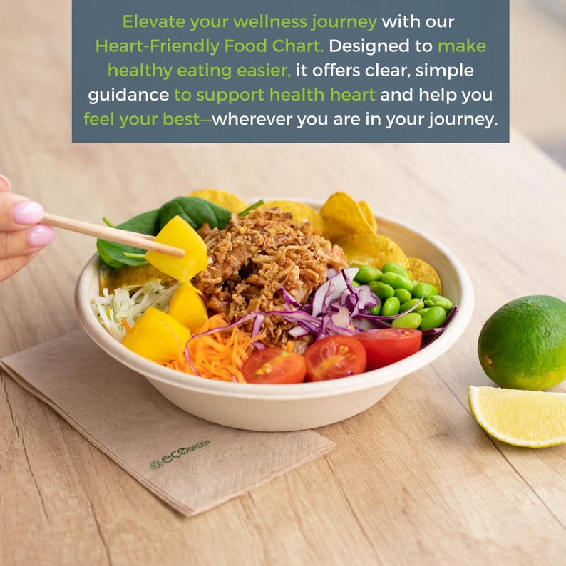 May include: A healthy food bowl with various ingredients, including mango, shredded carrots, edamame, and tomatoes. The bowl sits on a wooden table next to a lime and a napkin with the text "ecoGreen". Text in the image reads "Elevate your wellness journey..."
