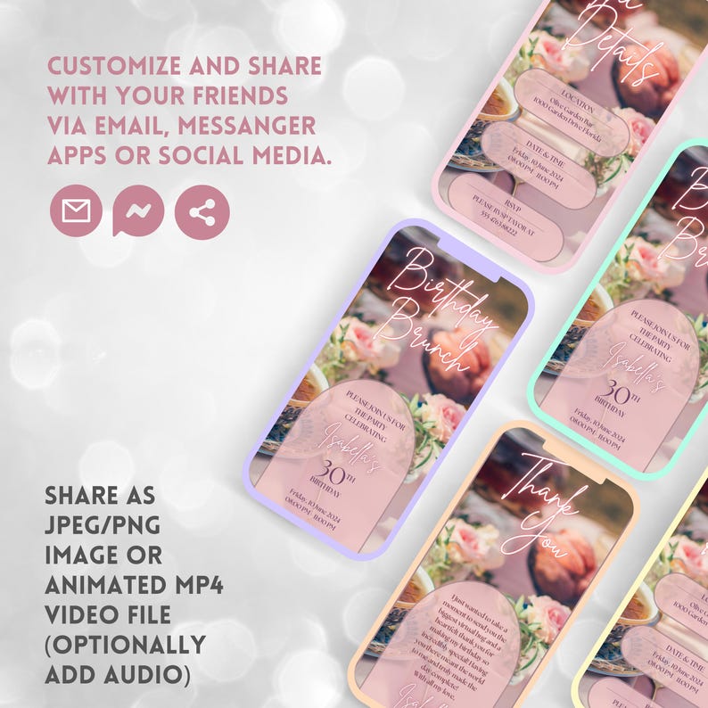 Birthday Brunch Invitation Template Digital Floral Party Animated Invitation Adult Birthday Elegant Flowers Video Garden Party Celebration