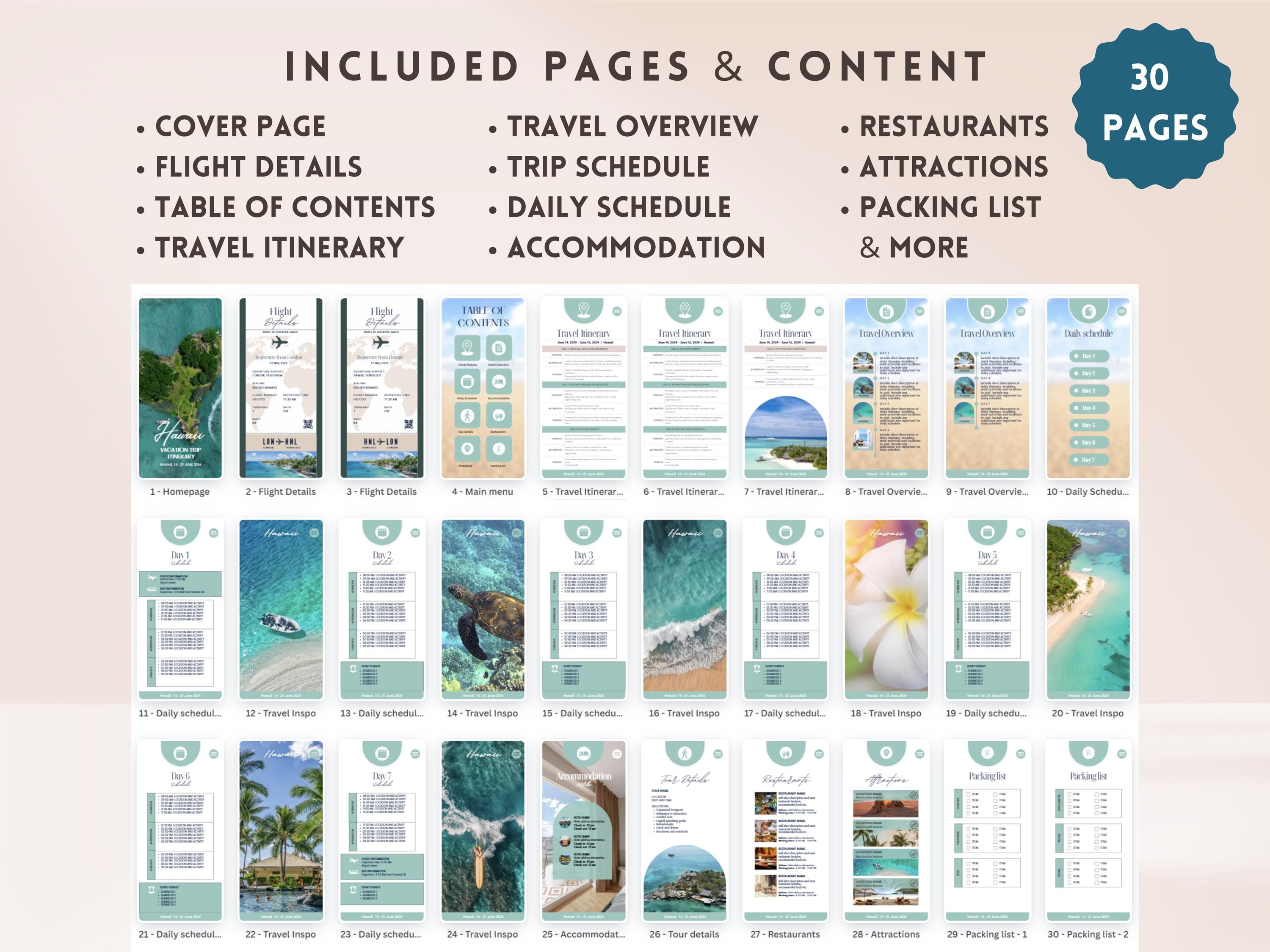 Travel Itinerary Template Vacation Trip Planner Mobile Travel Itinerary ...