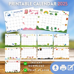 Afdrukbare kalender 2025 Bewerkbare maandplanner Kinderen schema Homeschool Schoolkalender Leraar Wandkalender Sjabloon Gezinskarwei
